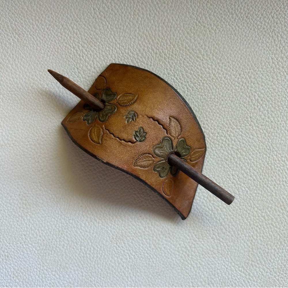 Vintage Barrette Tooled Leather Hair Accessory